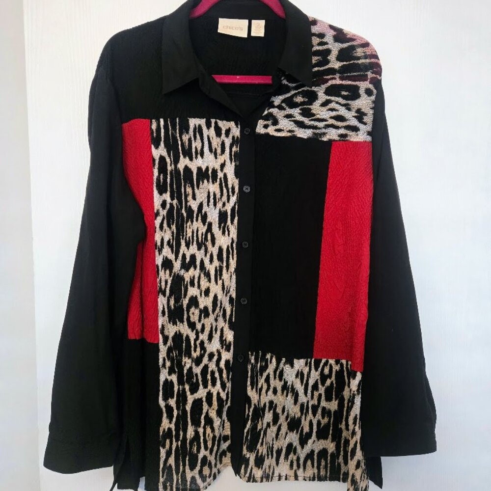 Chico's bold tunic blouse top with textured panels NWOT Size 2/L - Picture 1 of 5